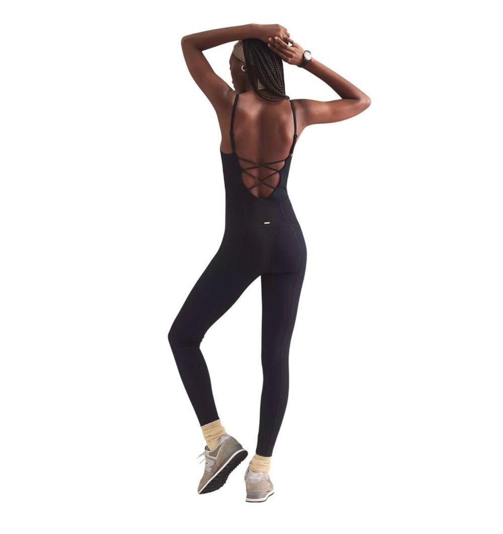 LSPACE Go the Distance Strappy Back One Piece Jumpsuit Size Large BLACK